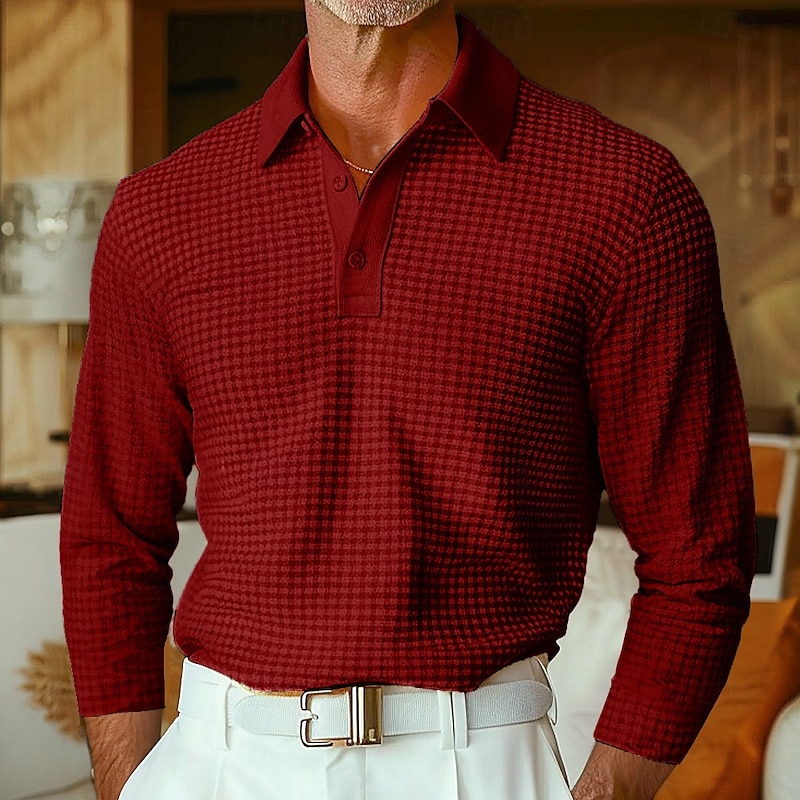 Ridge Waffle-Knit Long-Sleeve Polo product image 6