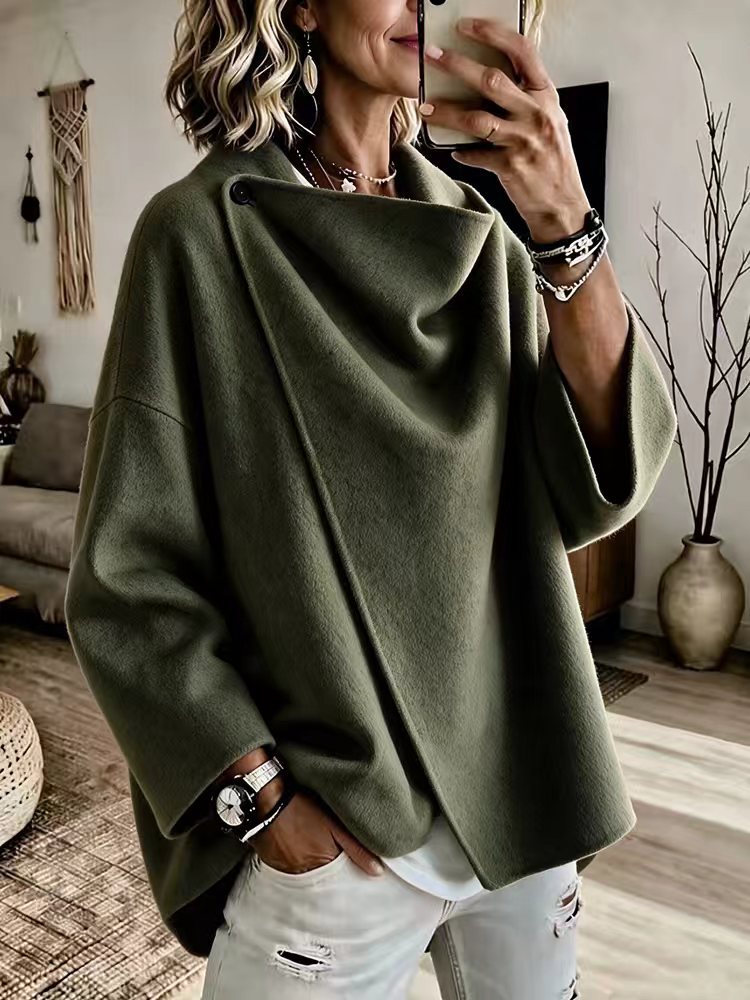 Women's Asymmetrical Button Wrap Collar Poncho product image 5