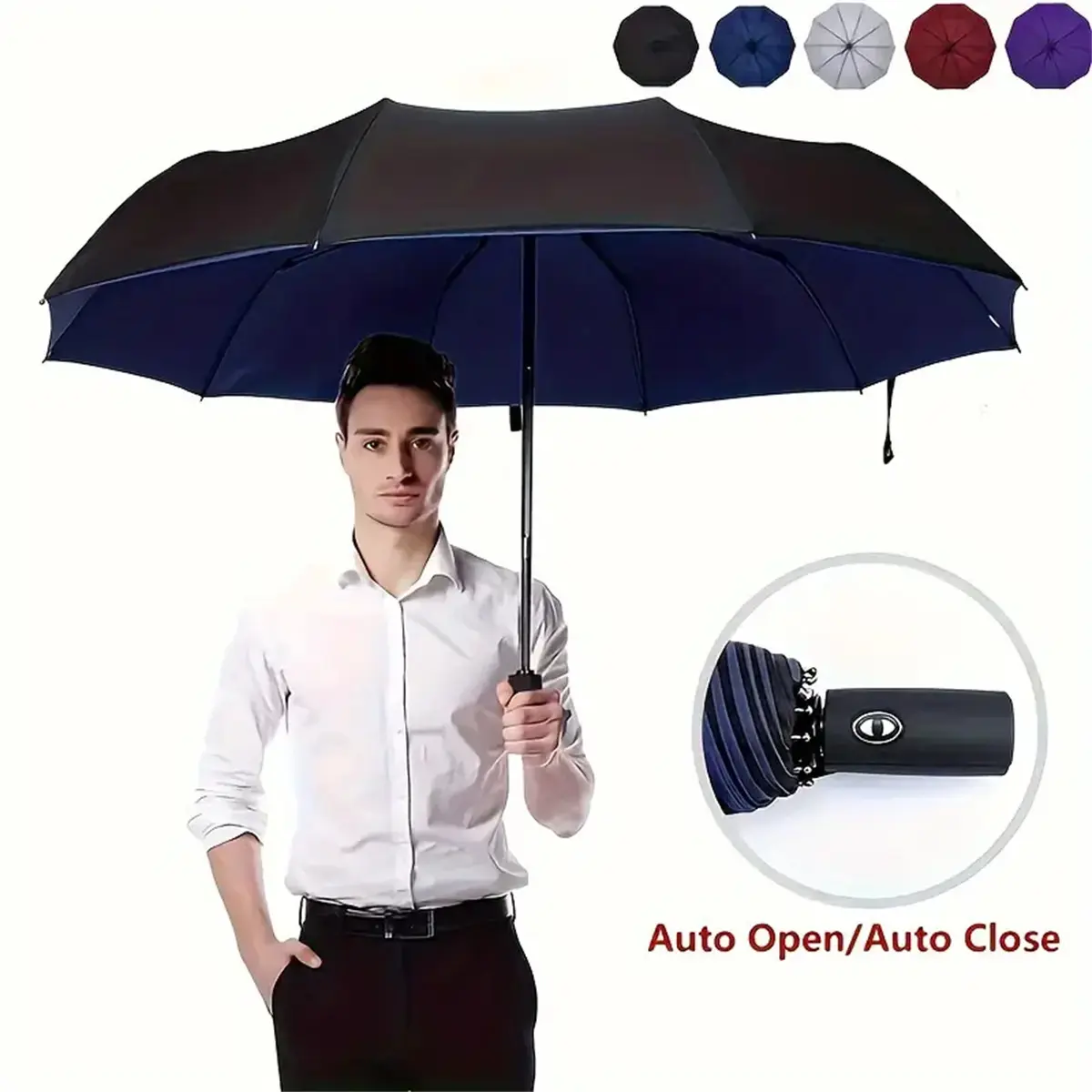 Double-Layer Fabric - Navy Blue automatic folding umbrella, one-size