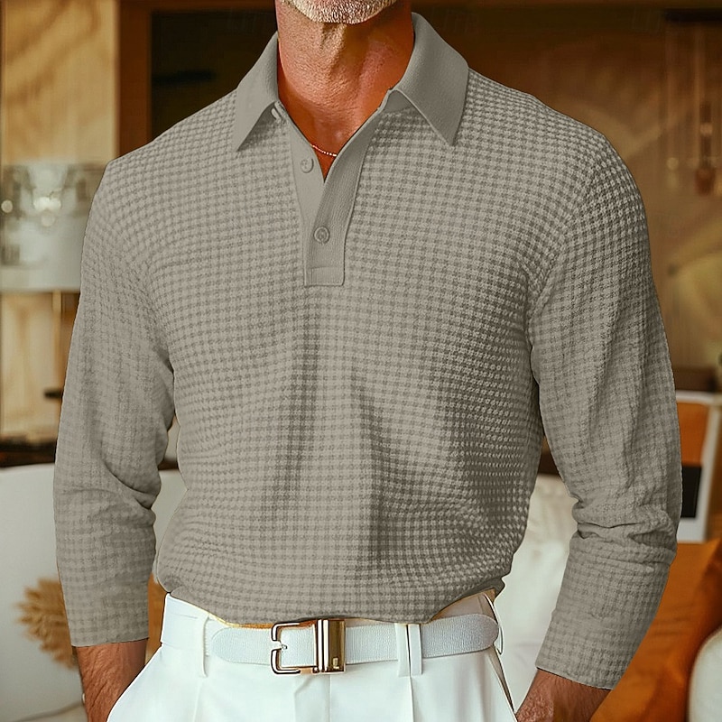 Ridge Waffle-Knit Long-Sleeve Polo product image 5