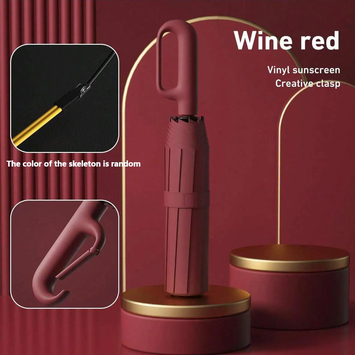 Burgundy automatic folding umbrella, one-size