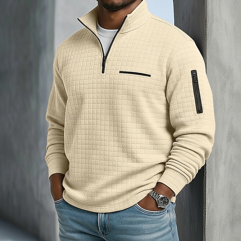 Beige Ridgeway Waffle Quarter-Zip Polo