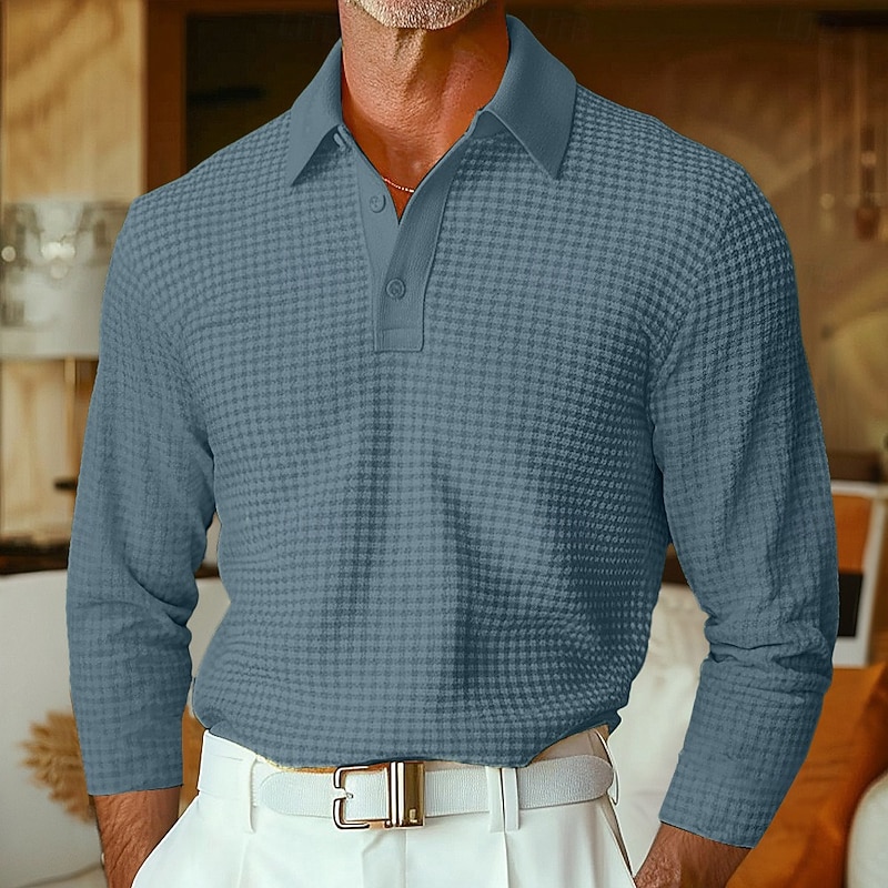 Ridge Waffle-Knit Long-Sleeve Polo product image 4