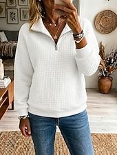 Women's Textured Zip Up Sweatshirts Casual Long Sleeve Half Zip Regular Tops