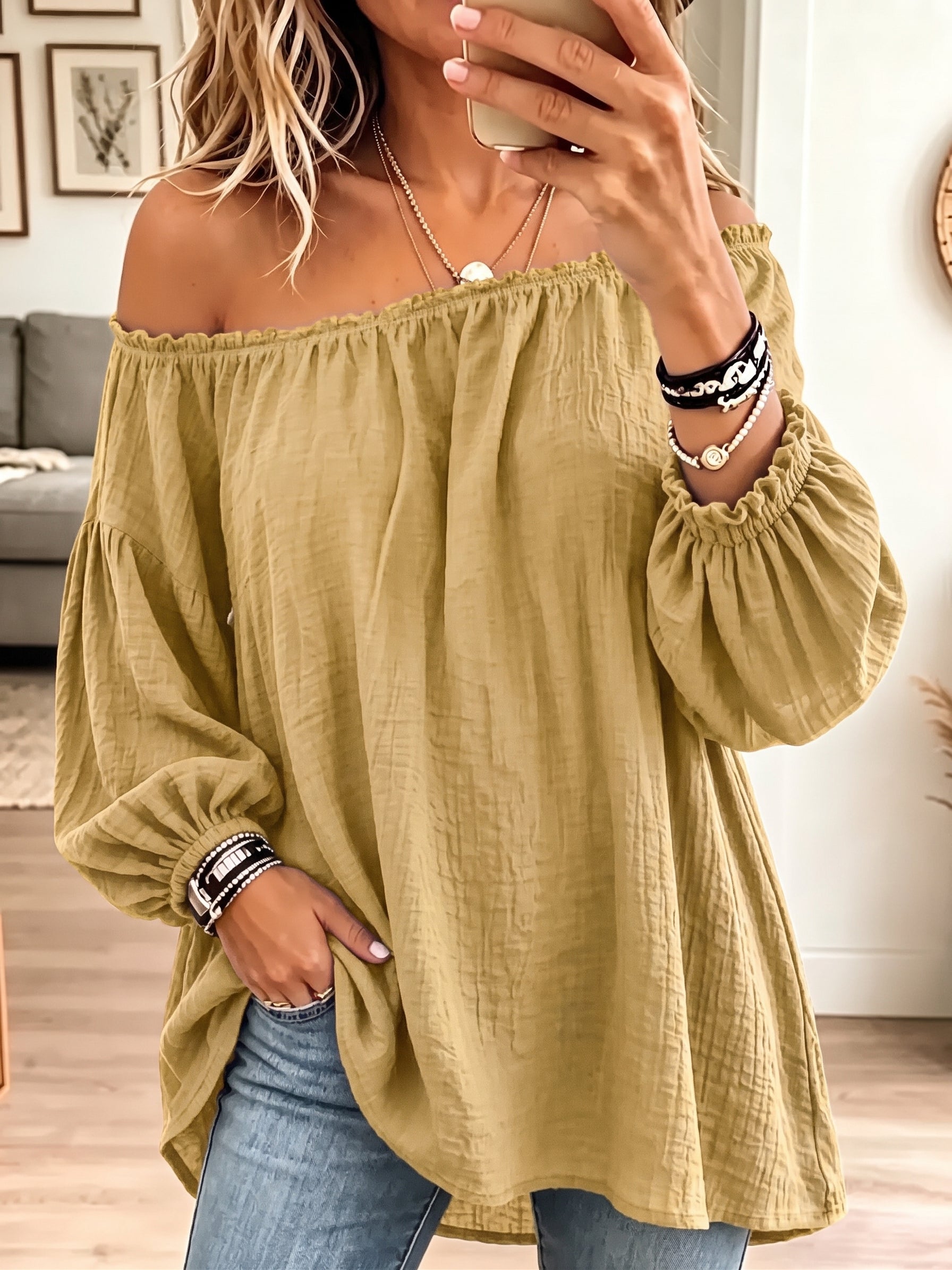 Vintage Off-Shoulder Pleated Cotton-Linen Shirt product image 5