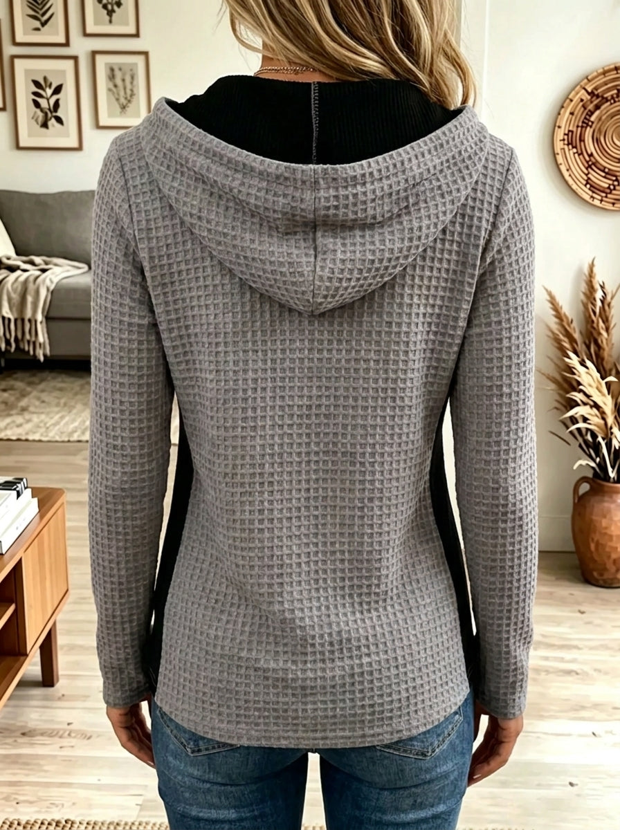 Women's Waffle Knit Colorblock Henley Hoodie product image 2