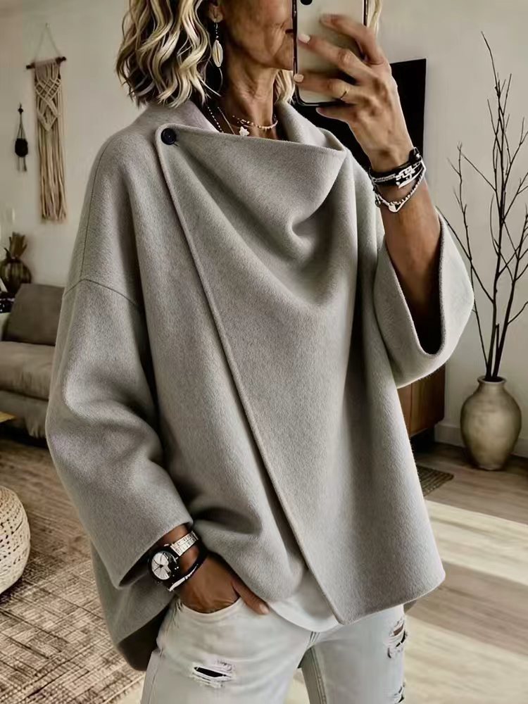 Women's Asymmetrical Button Wrap Collar Poncho product image 4