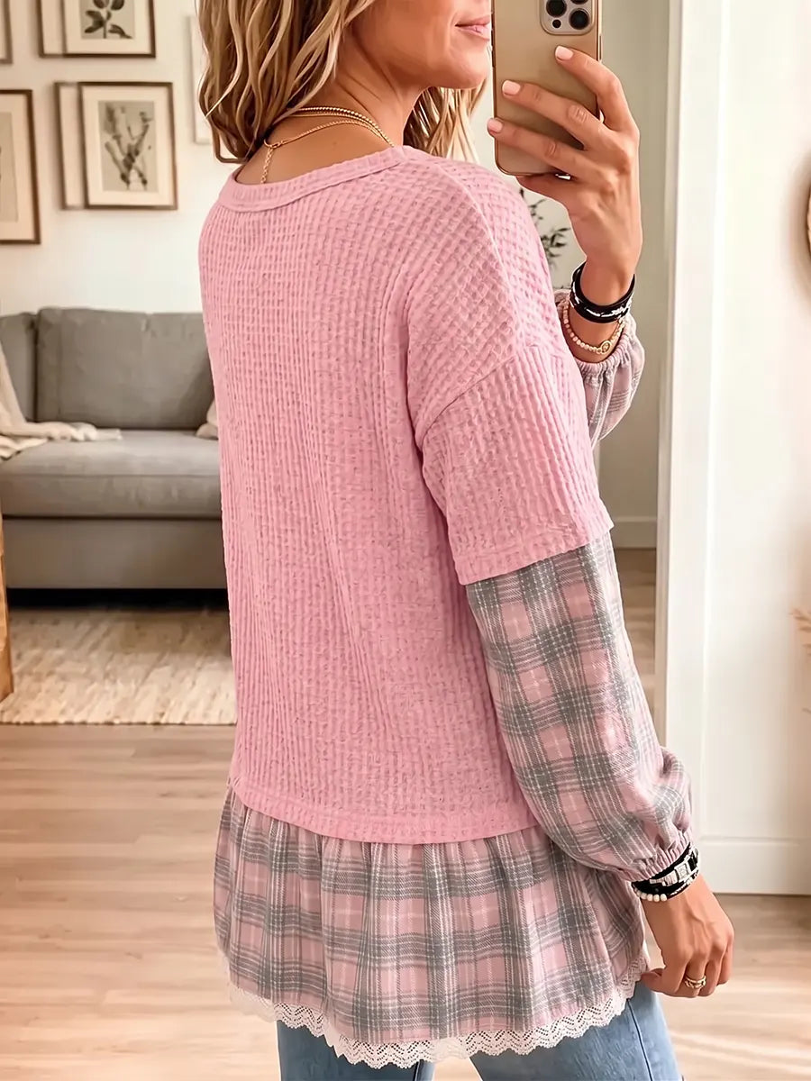 Vintage Waffle Patchwork Colorblock Plaid Shirt product image 2