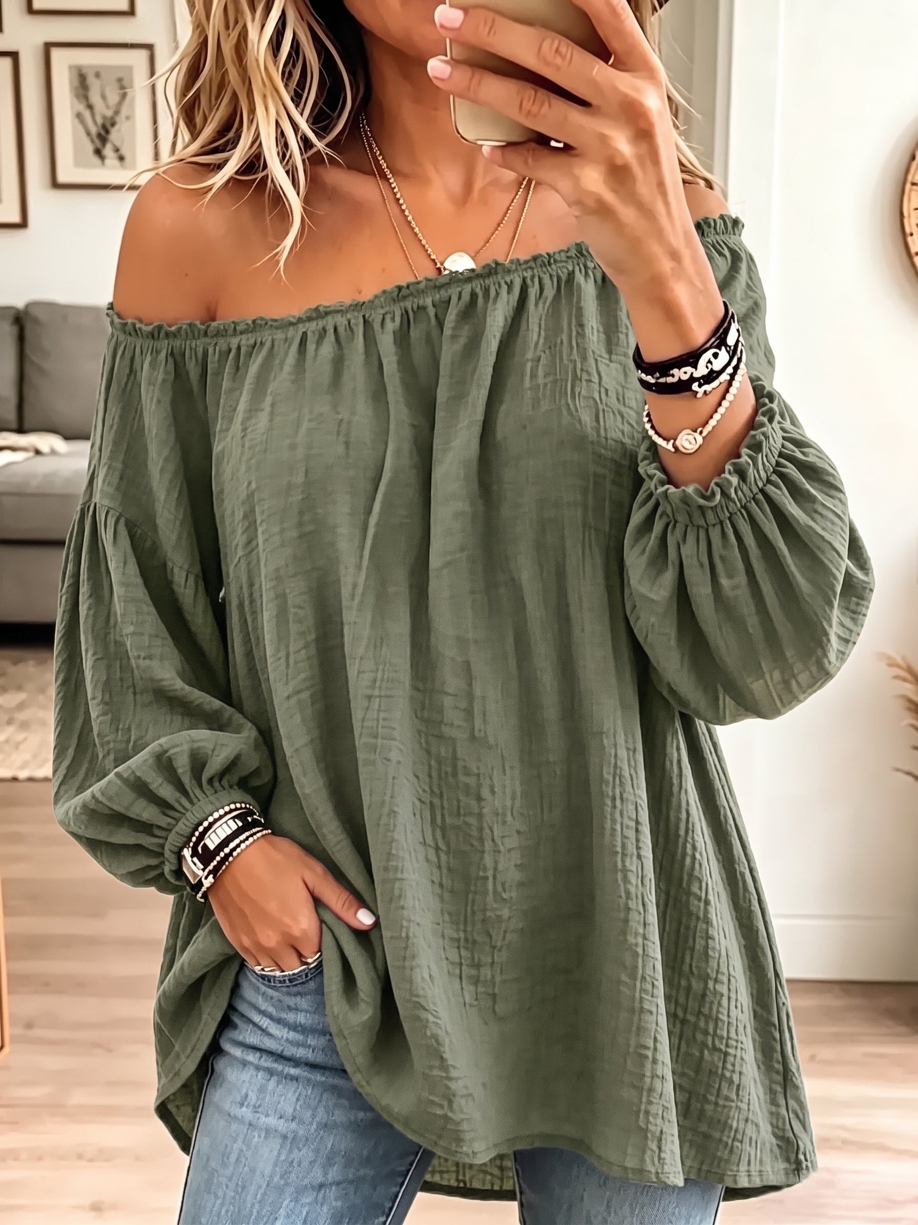 Vintage Off-Shoulder Pleated Cotton-Linen Shirt product image 8