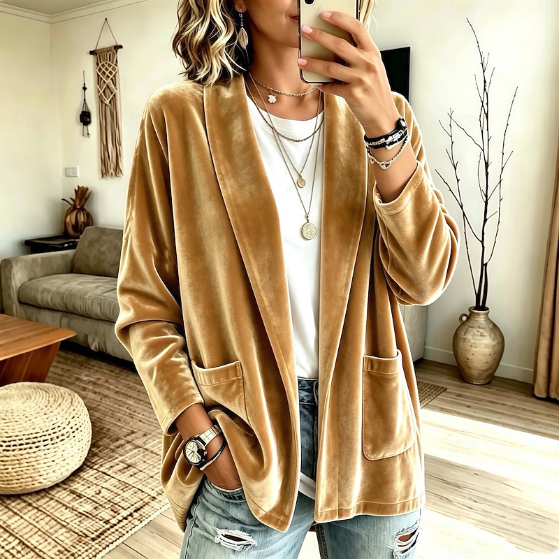 Sunflower Lustre Open-Front Velvet Blazer