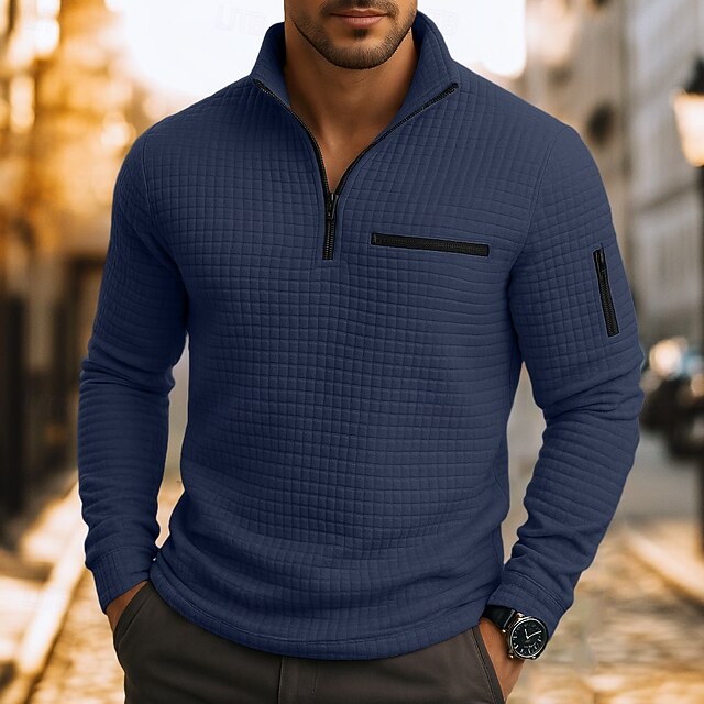 Trail Waffle Quarter-Zip Polo - Blue