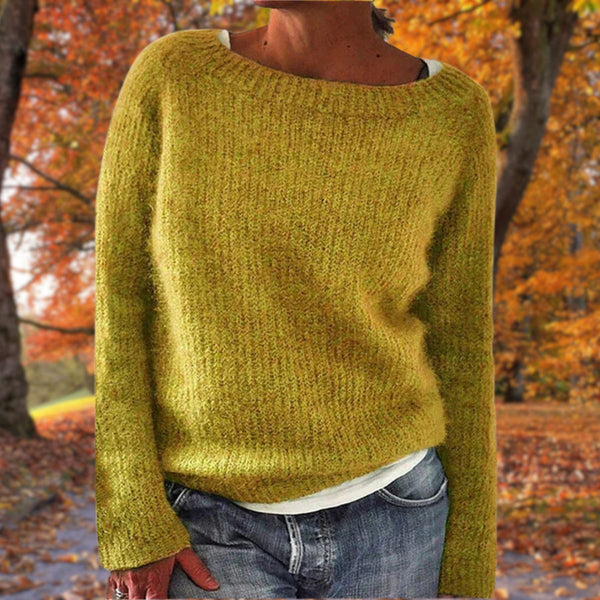 Mustard relaxed-fit wide-neck knit sweater