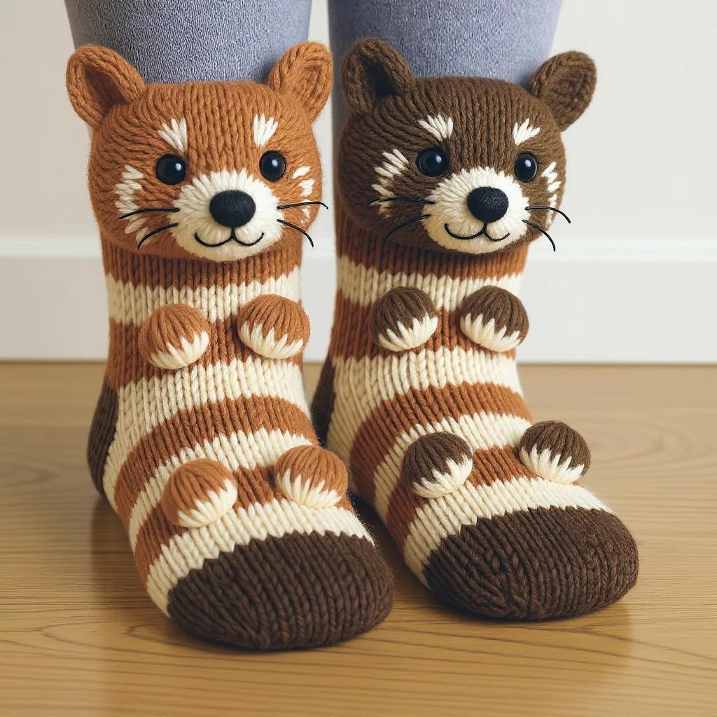 Cozy 3D animal socks — Raccoon