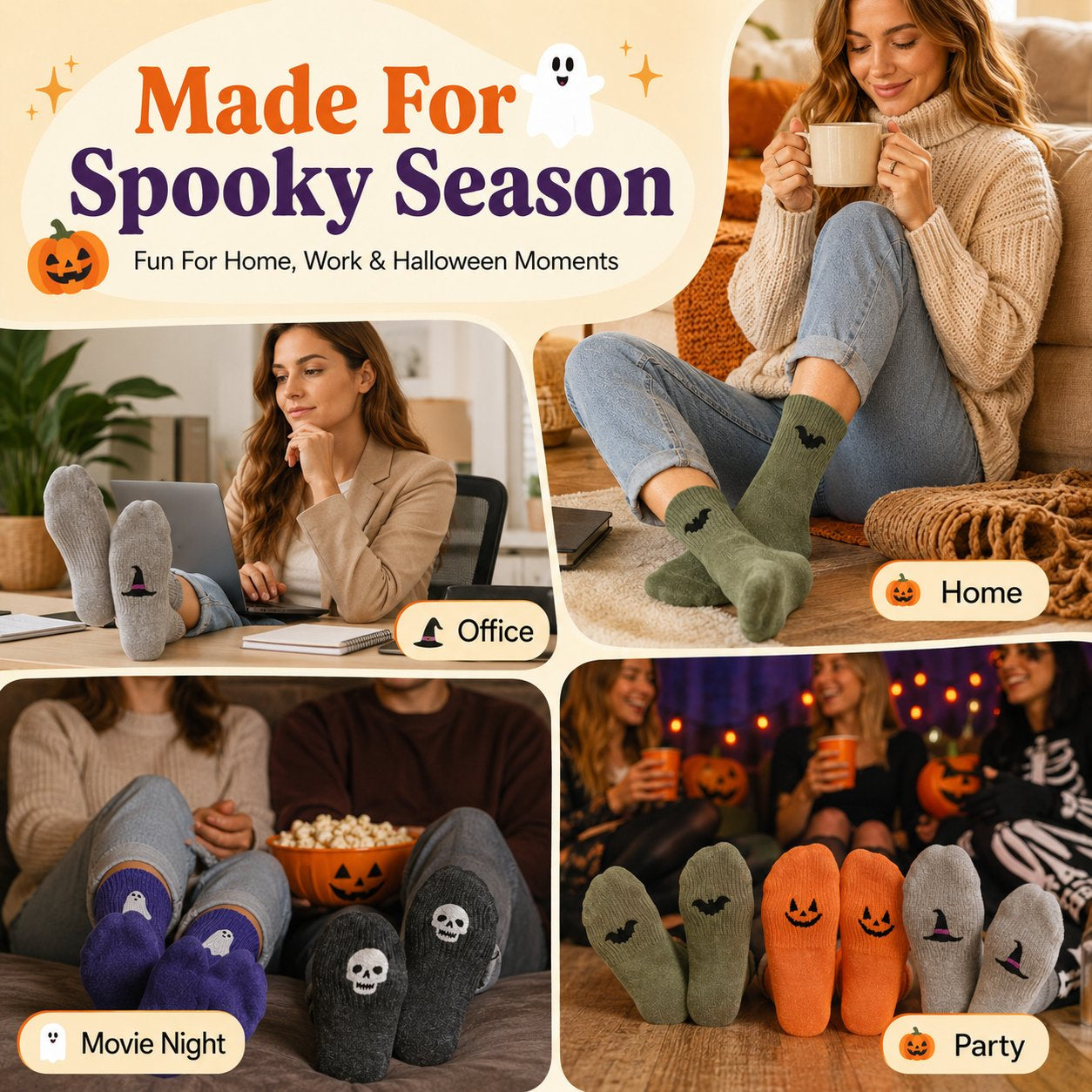 Halloween embroidered crew socks for office home movie night and party