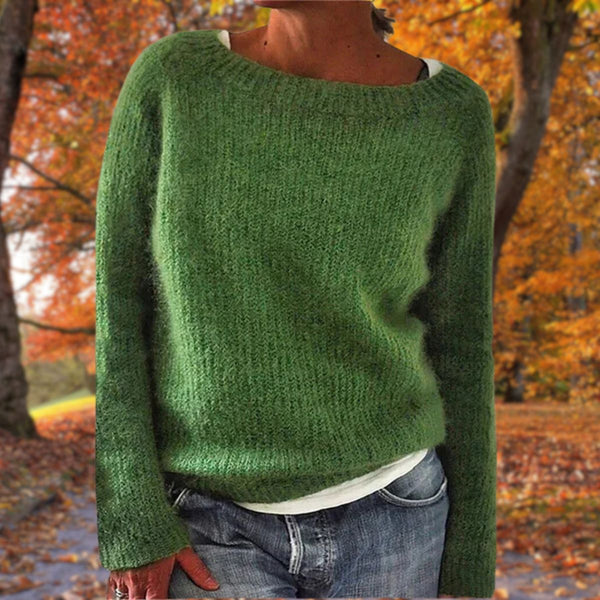 Moss green relaxed-fit wide-neck knit sweater