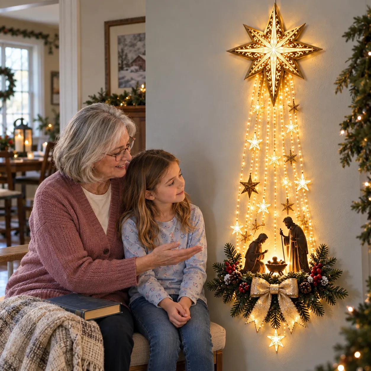 ⏳ Last Day 49% OFF – 🎄✝️ Bethlehem Star of FaithTM – Lighted Nativity Wall Decor