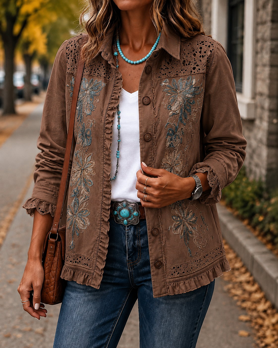 New Arrival🔥 Vintage Floral Embroidered Ruffle Shirt Jacket