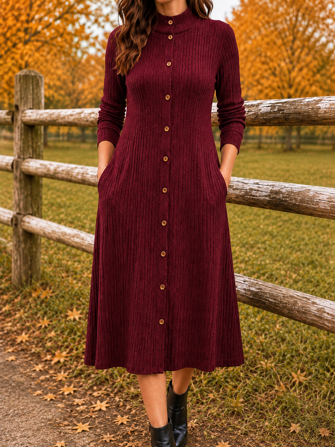 New Arrival🔥 Elegant Ribbed Knit Button Midi Dress