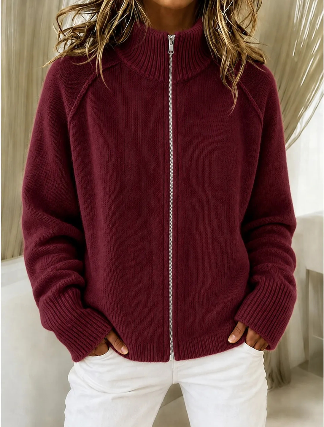 New Arrival🔥 Women’s Zip Front Mock Neck Knit Cardigan