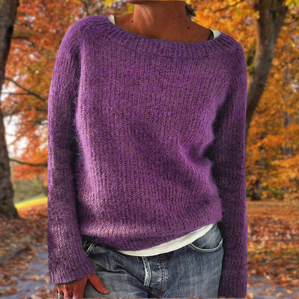 Women's plum relaxed-fit wide-neck knit sweater