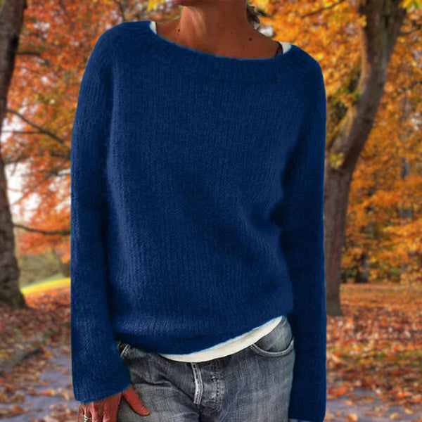 Royal blue relaxed-fit wide-neck knit sweater
