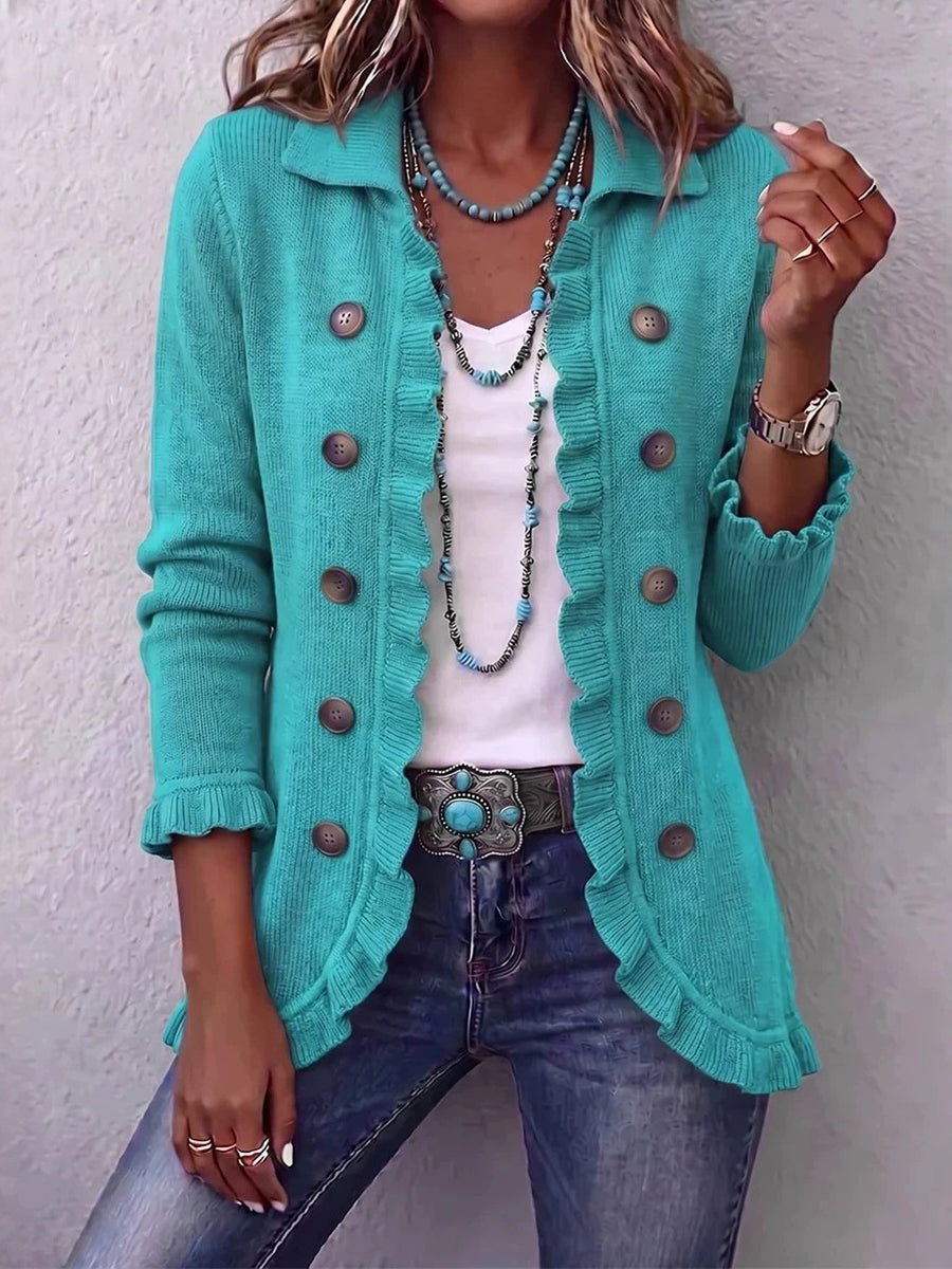 Chic Knit Ruffle-Trim Cardigan - Green