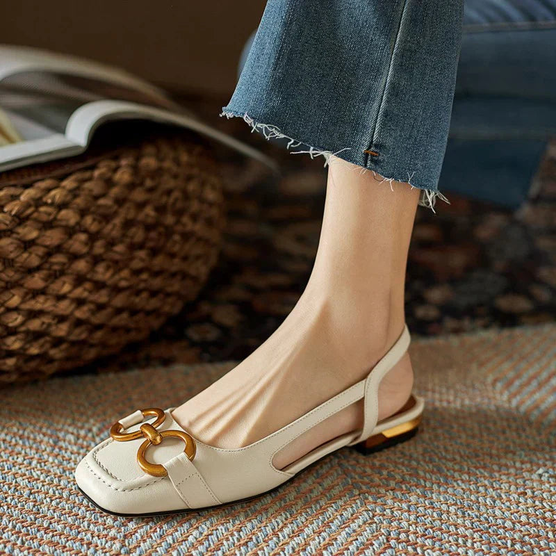 Women Orthopedic Sandals Cover Toes Lower Heel Ring Decor