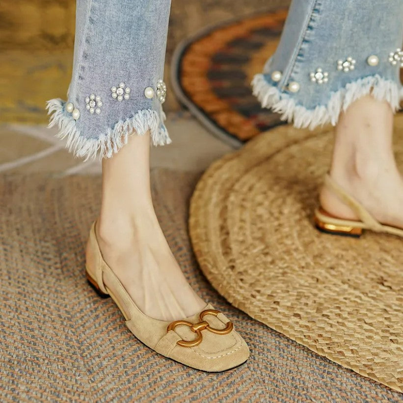 Women Orthopedic Sandals Cover Toes Lower Heel Ring Decor