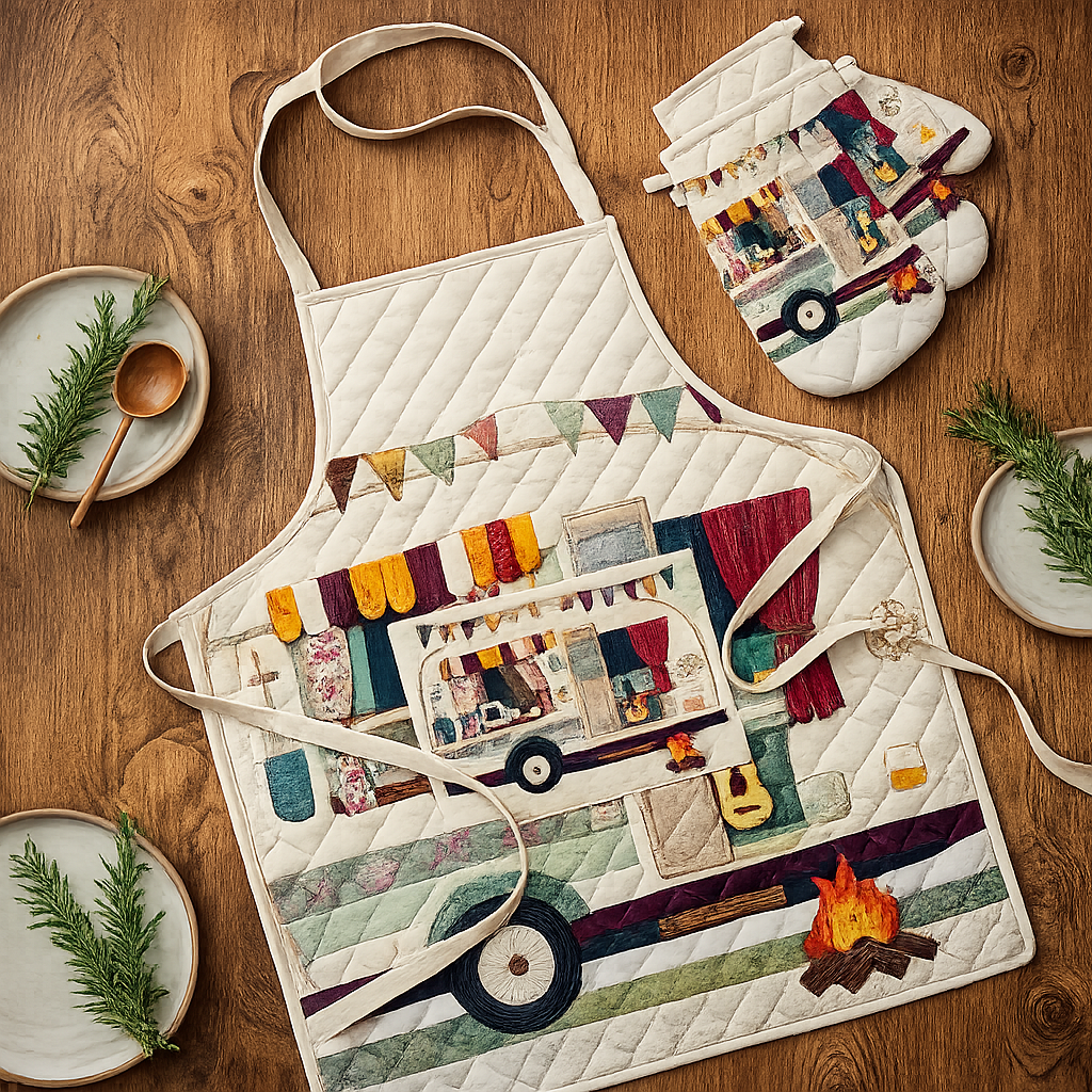Campervan Quilted Apron Set (2-Piece) – Padded Apron + Heat-Resistant Oven Mitts