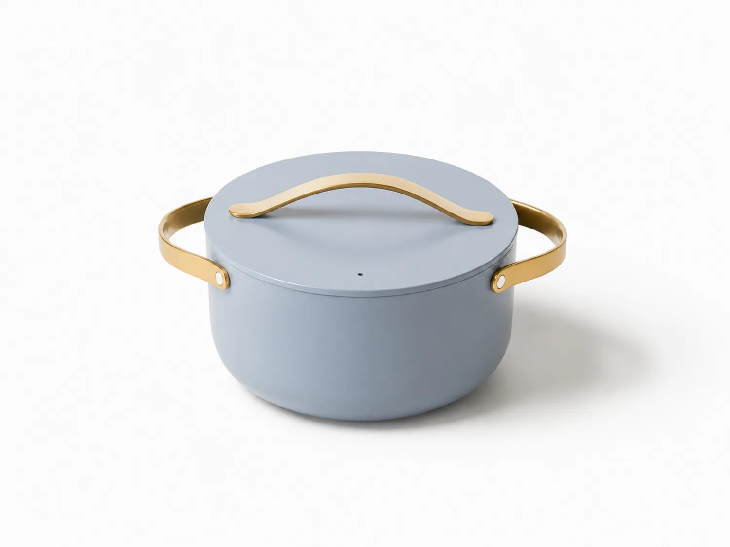 Casseruola in ghisa blu grigio con manici dorati