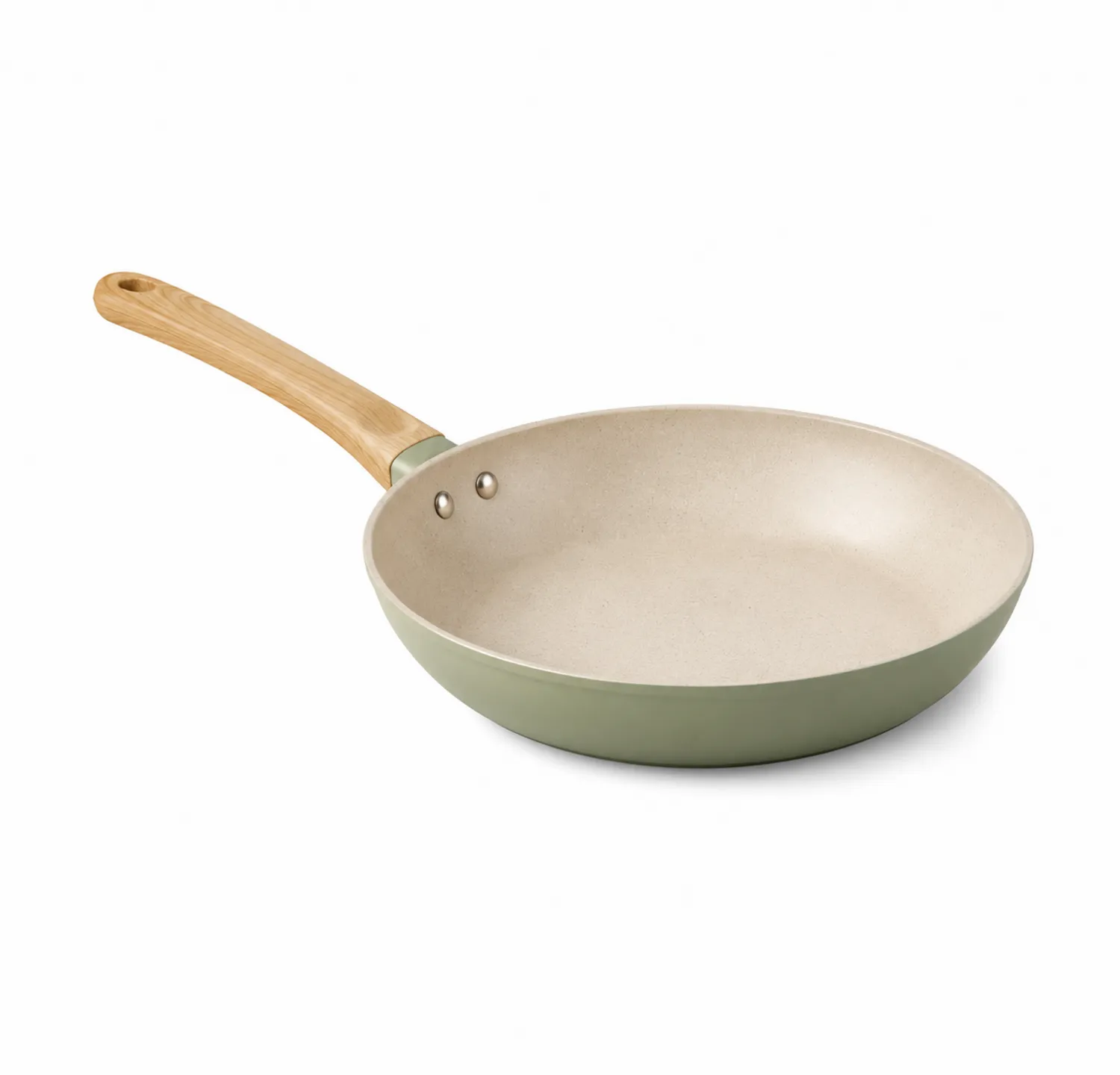 Padella Antiaderente Verde Chiaro con Manico in Legno, 28 cm