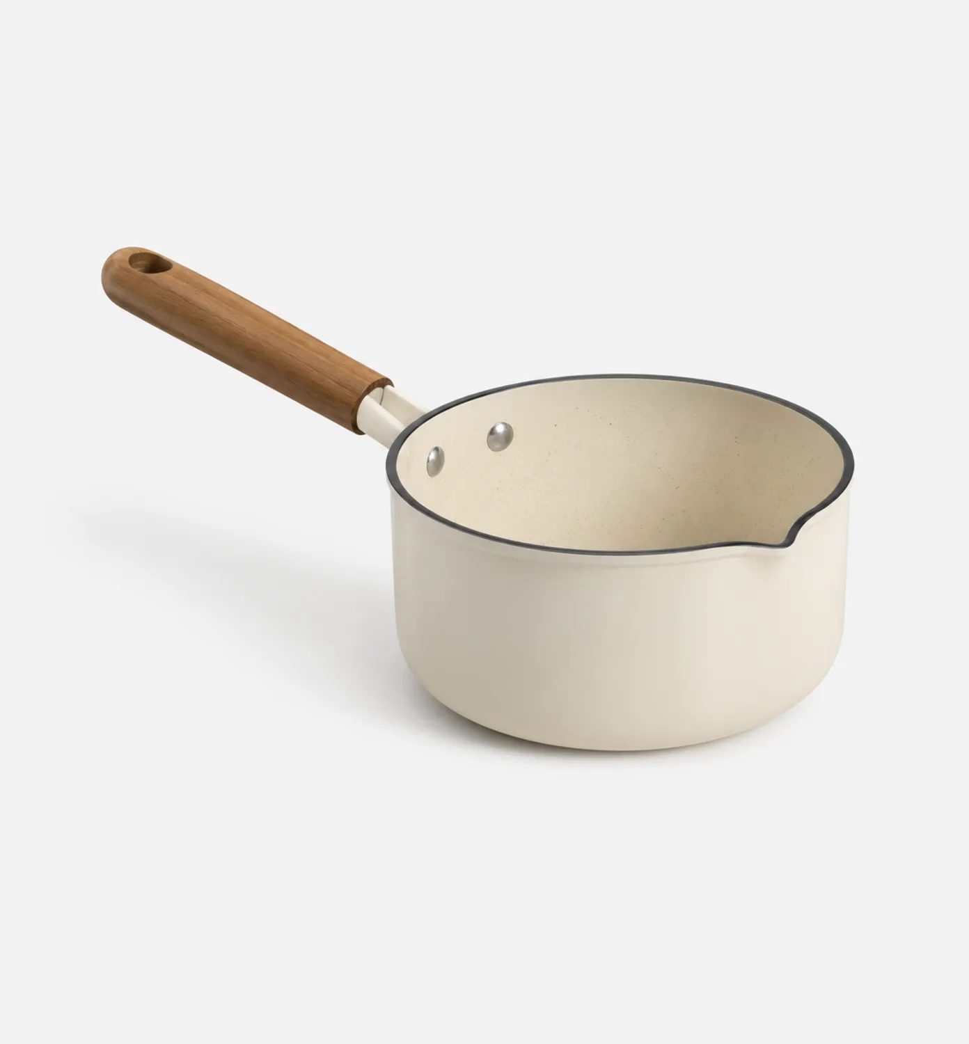 Pentolino Crema con Manico in Legno 1L