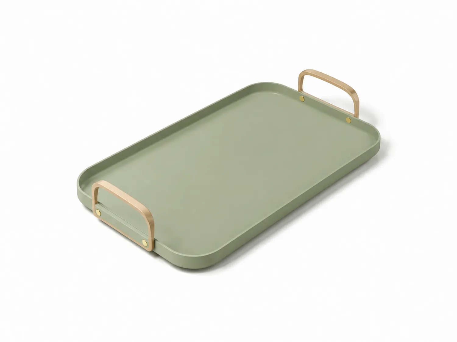 Vassoio rettangolare verde con manici in legno