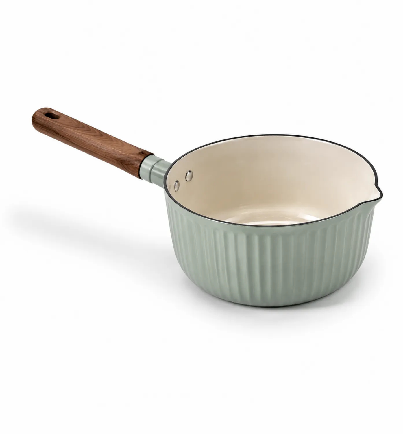Pentolino Verde Pastello con Manico in Legno