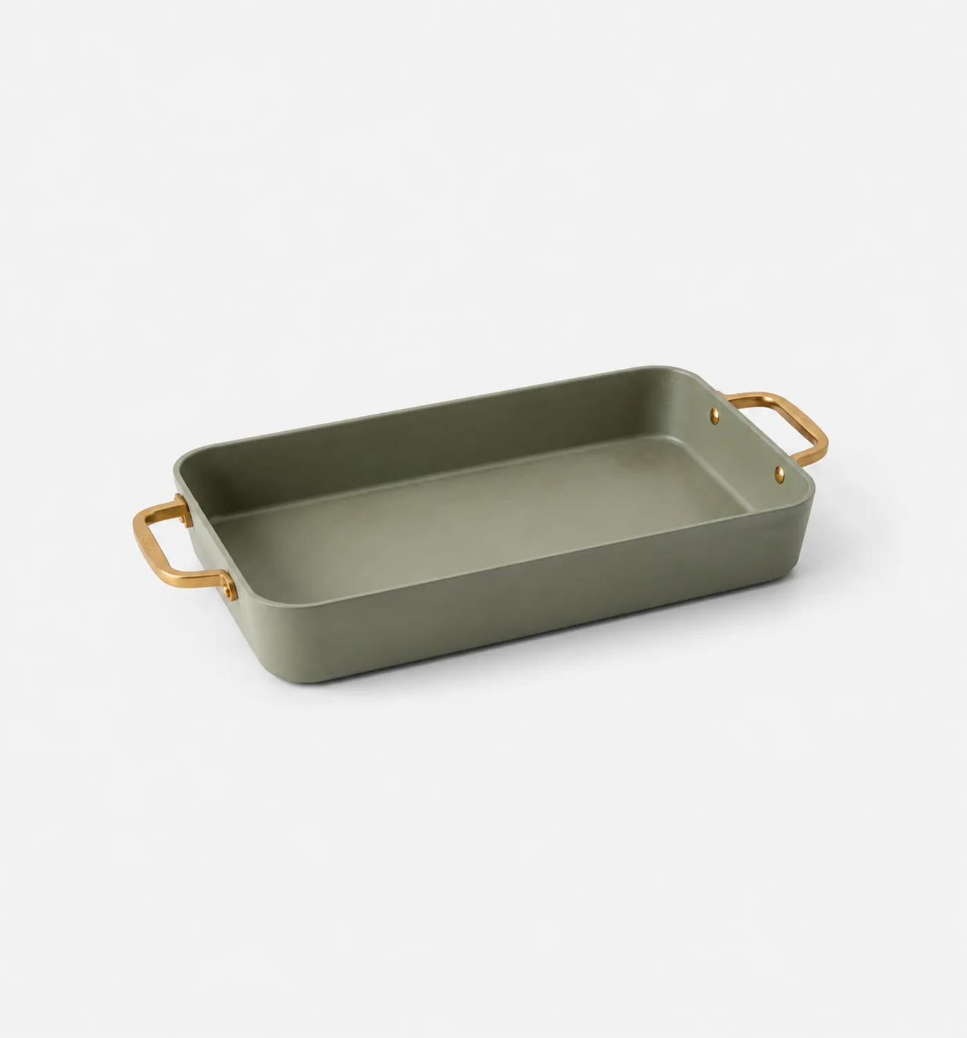 Teglia rettangolare verde con manici dorati
