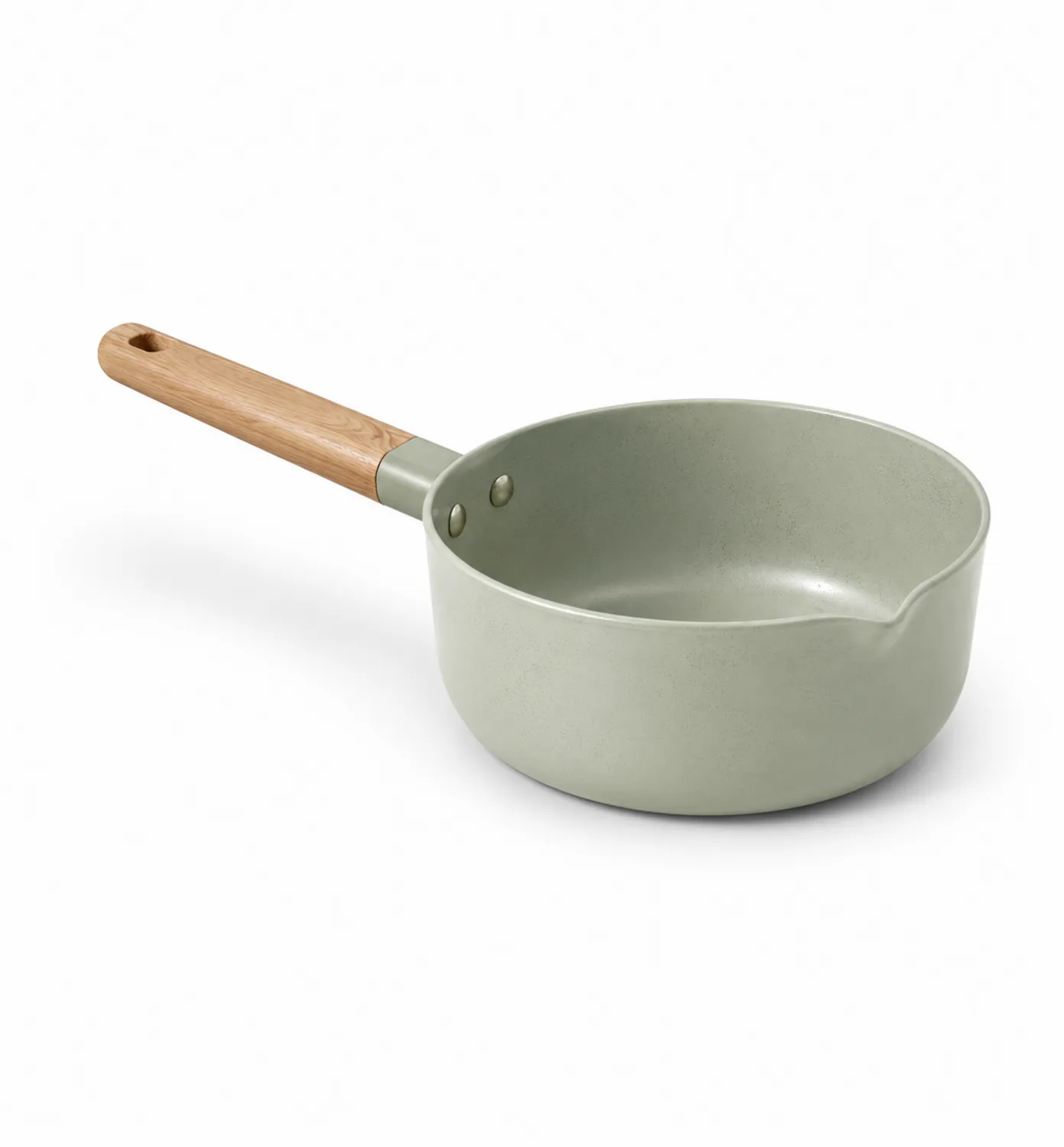 Pentolino Antiaderente Verde Salvia con Manico in Legno