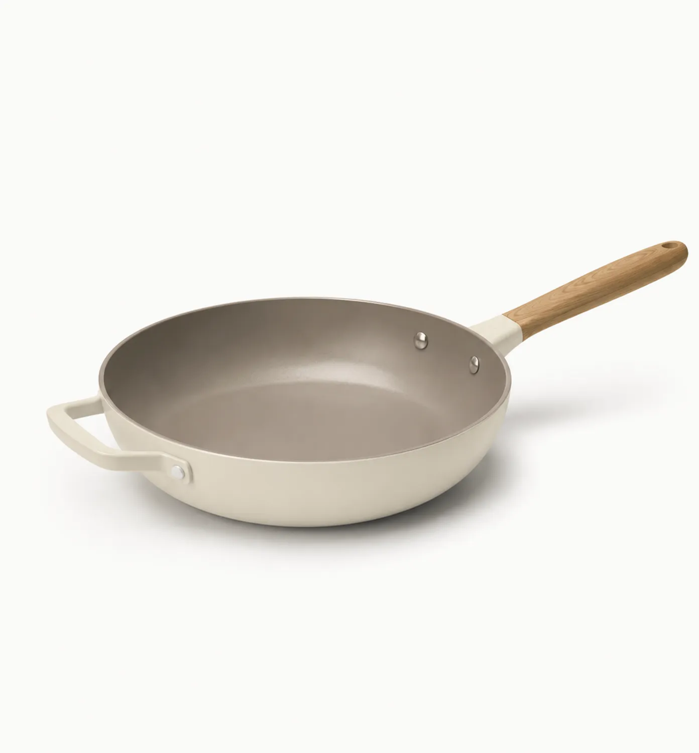 Padella Antiaderente in Ceramica Beige con Manico in Legno