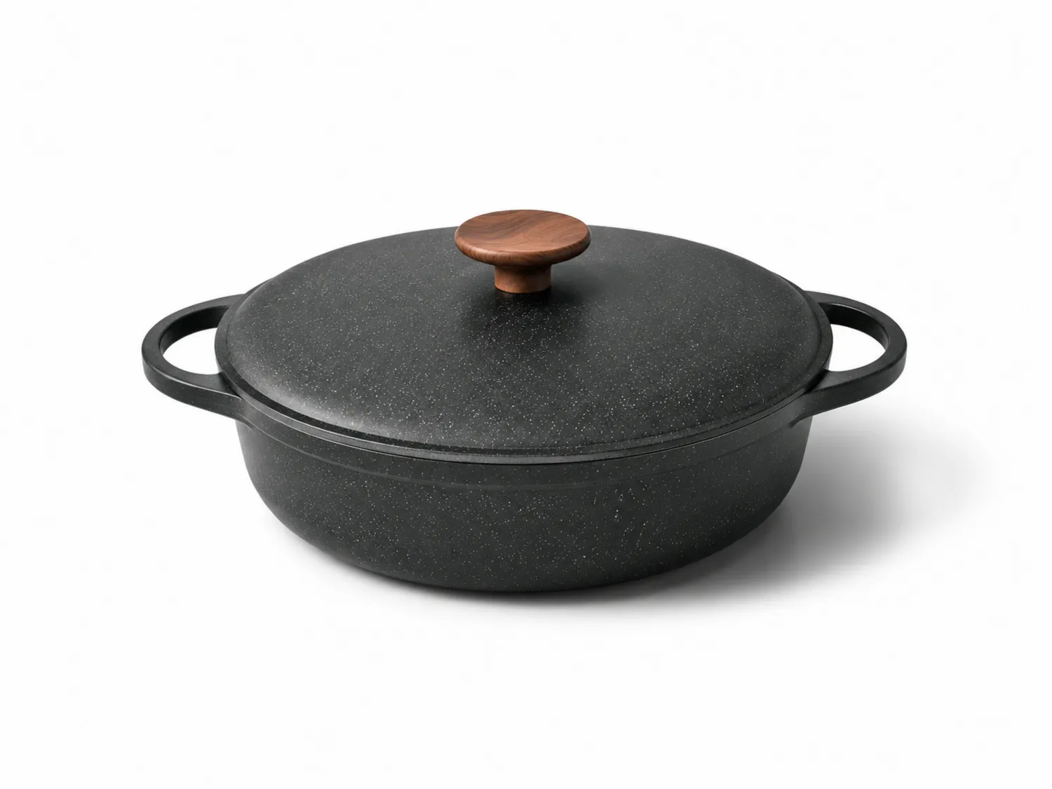 Casseruola antiaderente nera 28 cm con coperchio e manico in legno