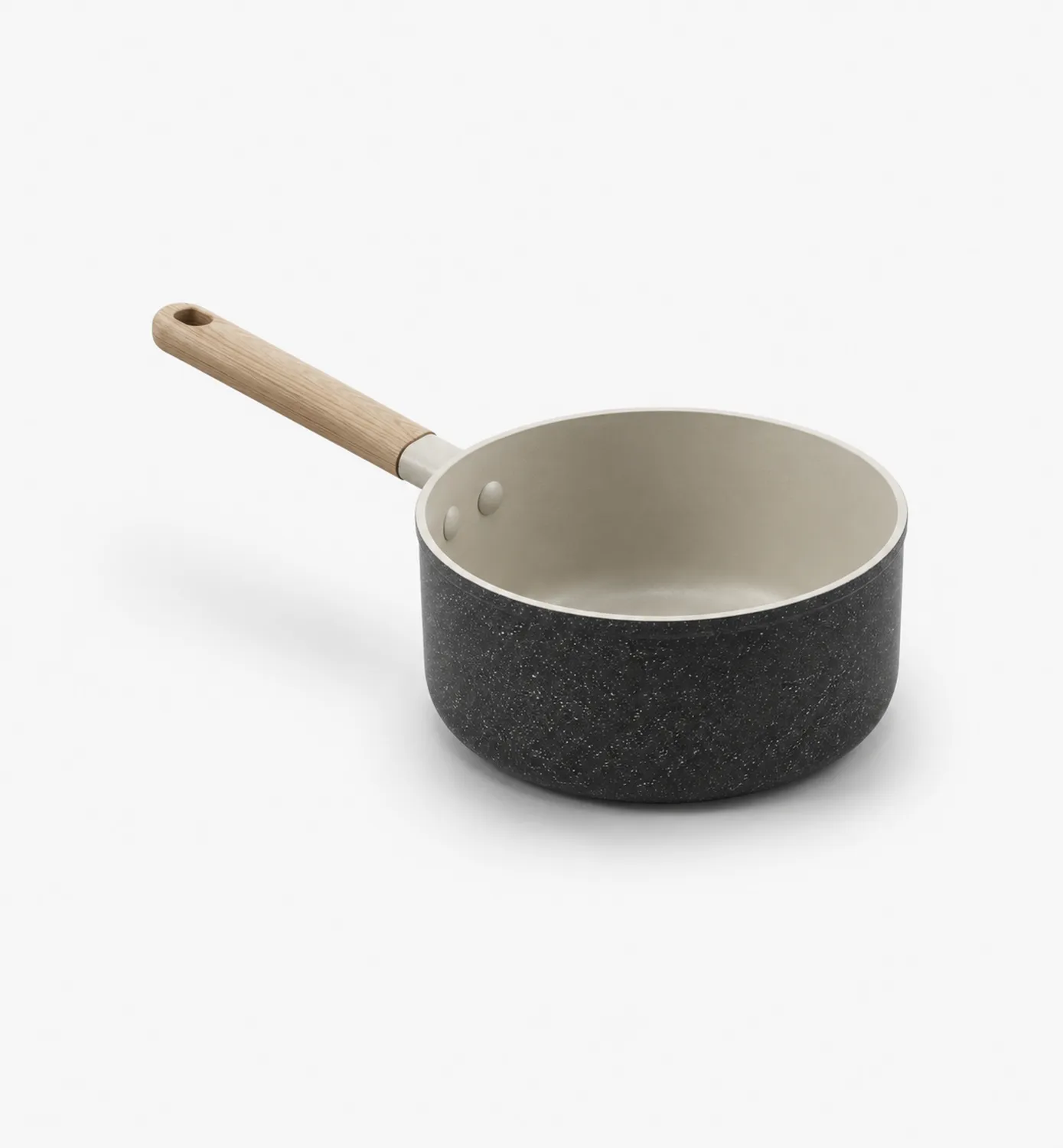 Pentola Antiaderente 18 cm Nera con Manico in Legno