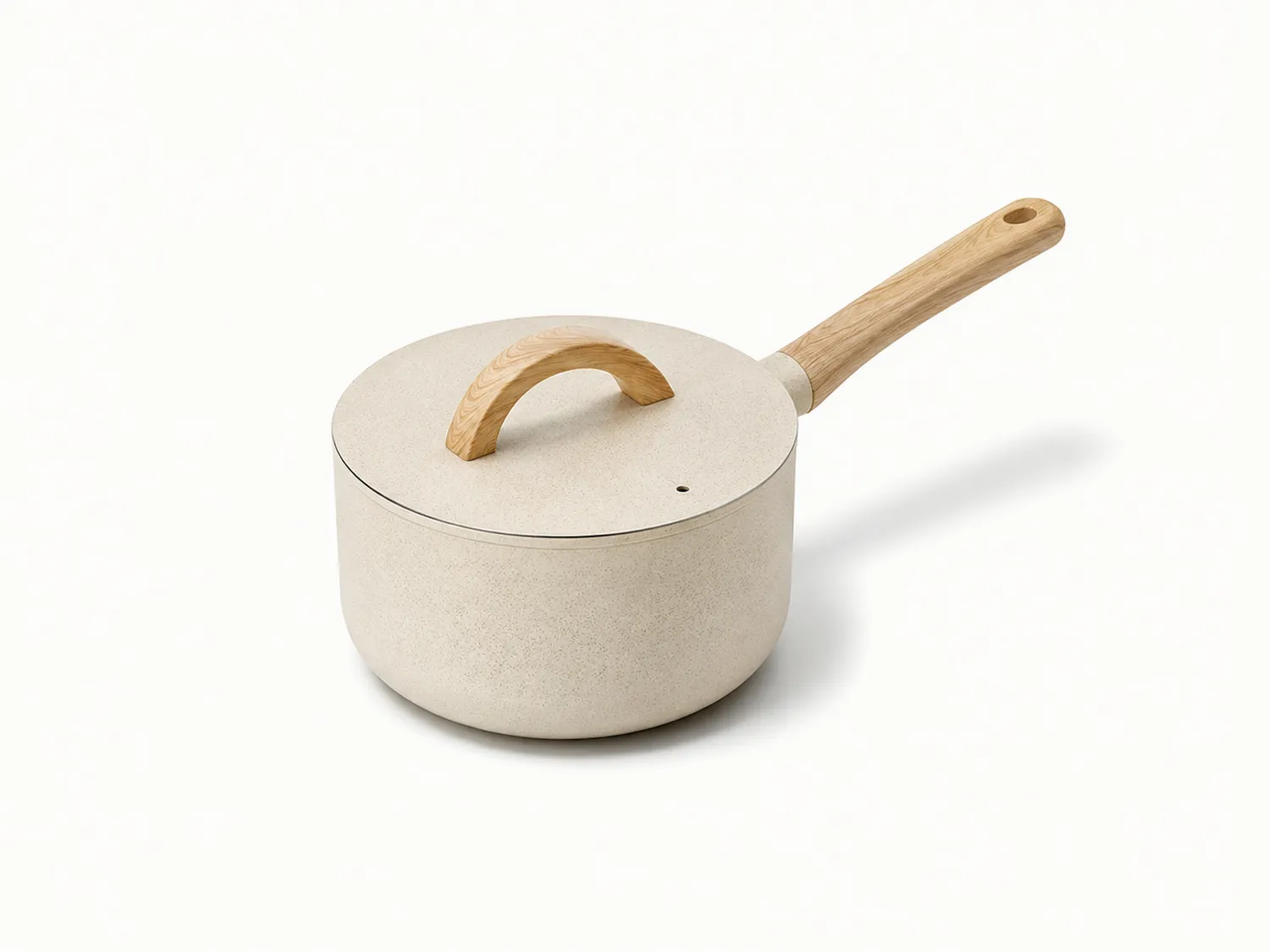 Pentola Antiaderente Beige con Manico in Legno, 2 Litri