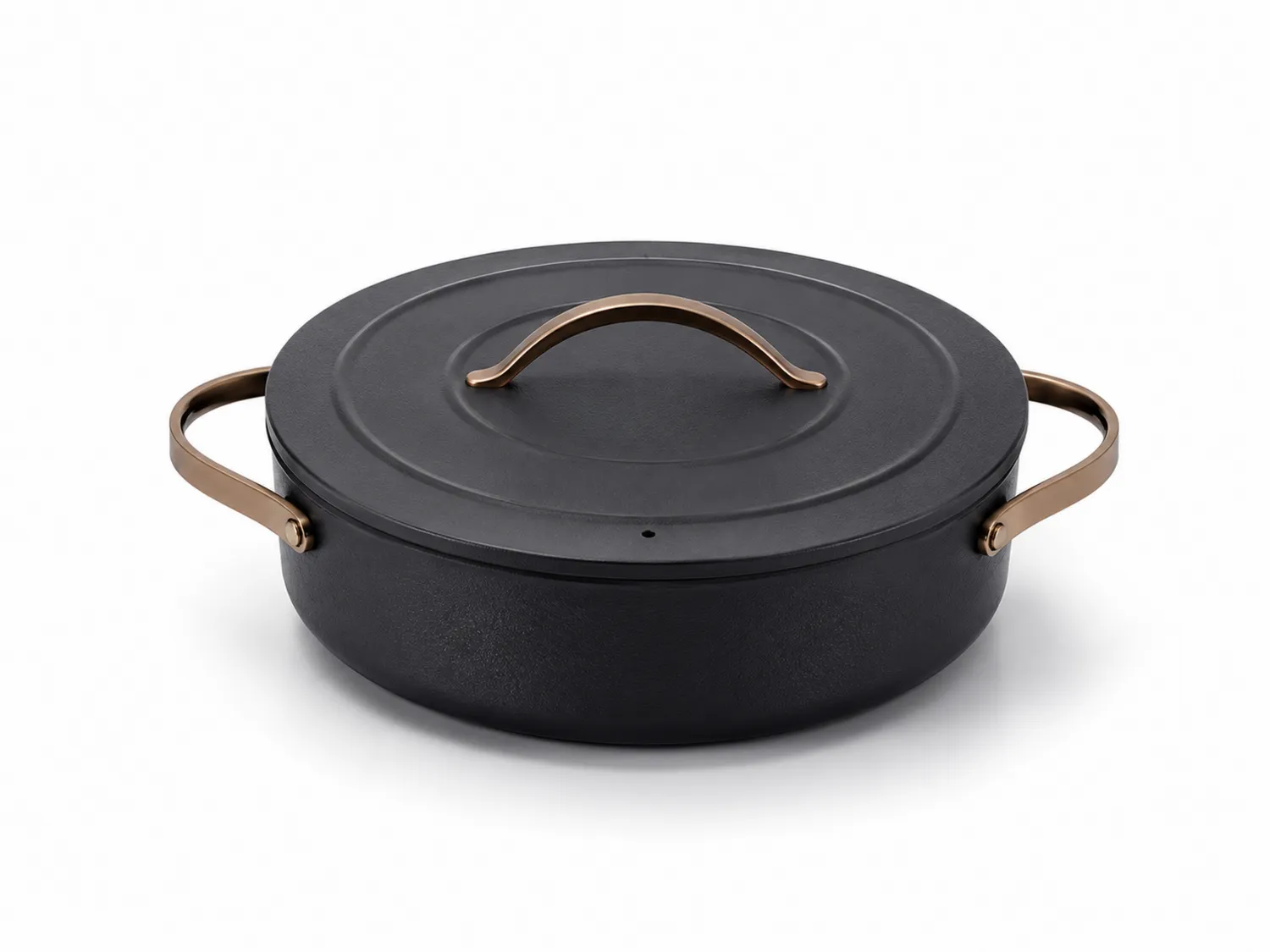 Casseruola in Ghisa con Coperchio Nero, Manici in Metallo, 4L, Ø 28 cm