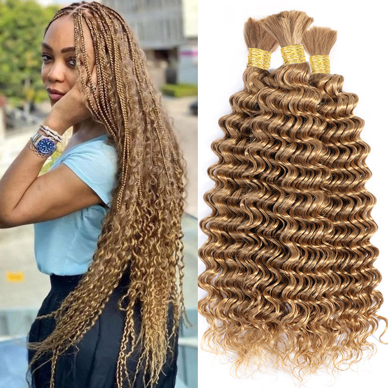 Bulk Hair Extensions For Braiding #27 Honey Blonde Deep Wave Human Hair