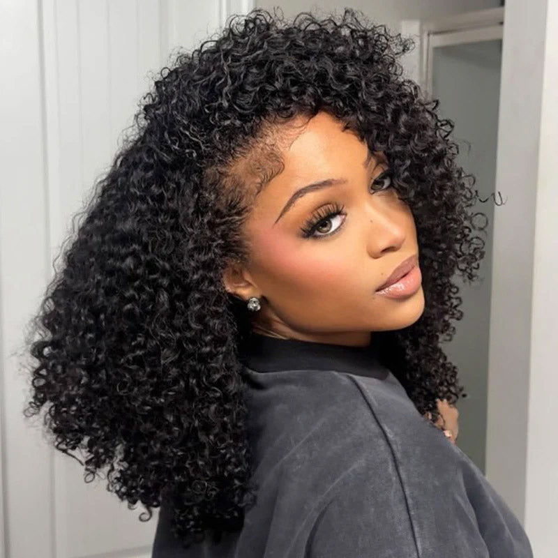 Hairsmarket Glueless 3 IN 1 Half Wig Bouncy Coily Kinky Curly 180% Density Pull And Go Drawstring Band
