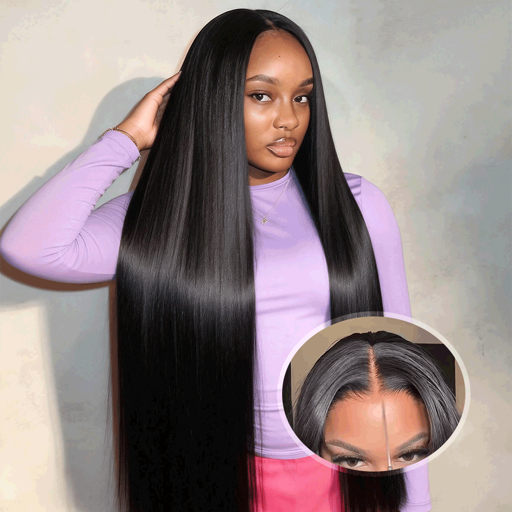 Hairsmarket Straight Hair HD Lace Full Lace Frontal 13x4 Human Hair Wigs Undetectable Lace Pre-Plucked Glueless Wigs 250% Density