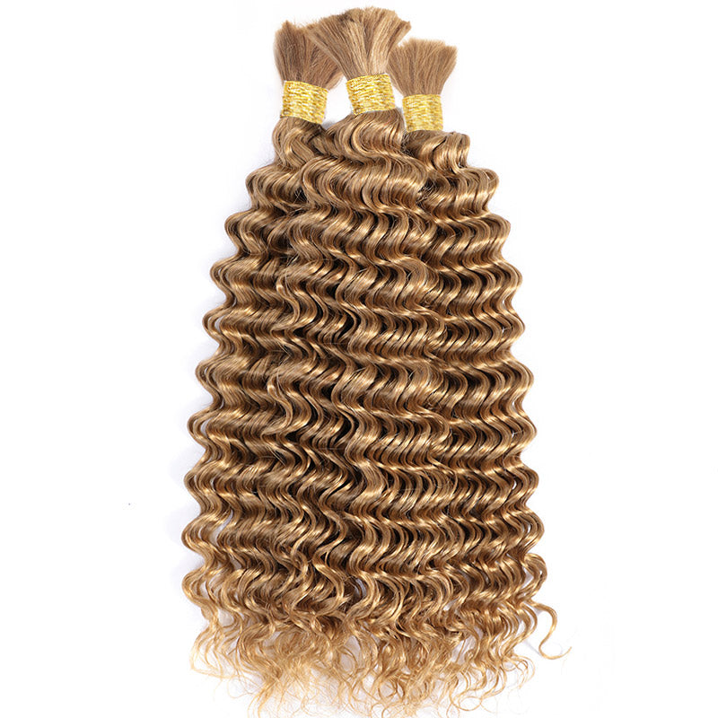 Bulk Hair Extensions For Braiding #27 Honey Blonde Deep Wave Human Hair