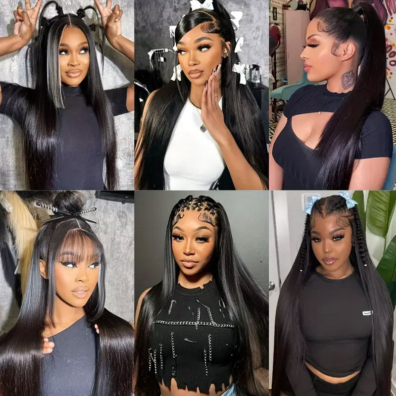30“=$179 | Hairsmarket Straight 13x6 HD Lace Front Wig Pre Plucked & Pre Bleach Glueless Human Hair Wig 180% Density