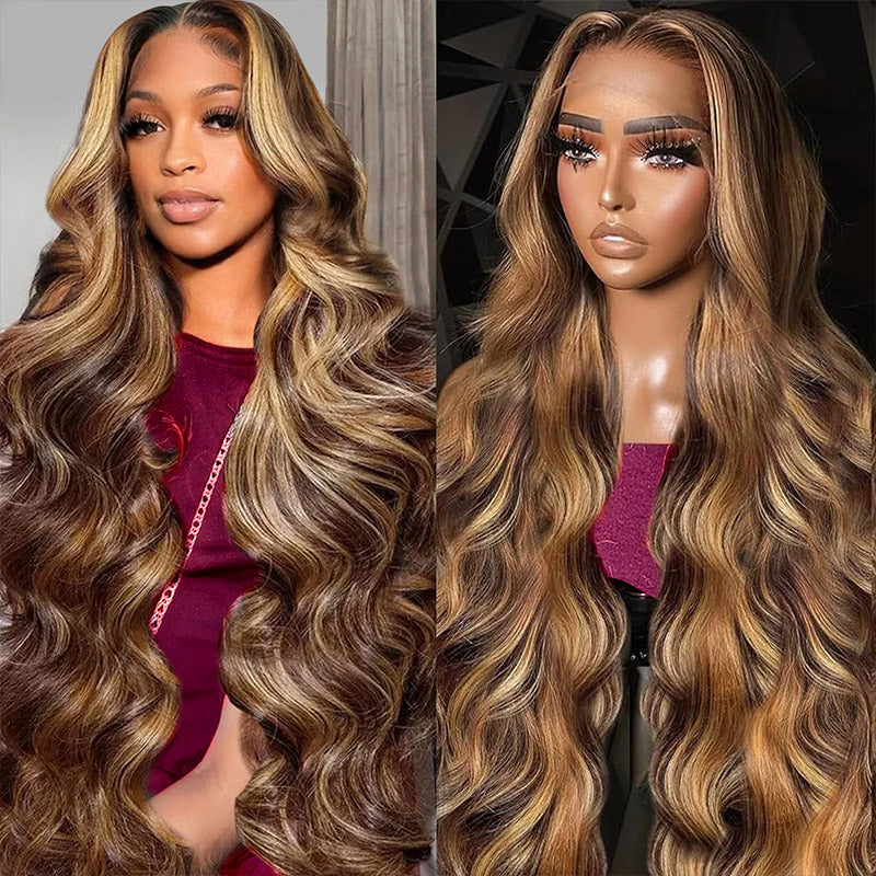 30"=$185| Hairsmarket P4/27 Color Highlight Wig 13x6 HD Lace Front Wig Straight Honey Blonde Glueless Human Hair Wig