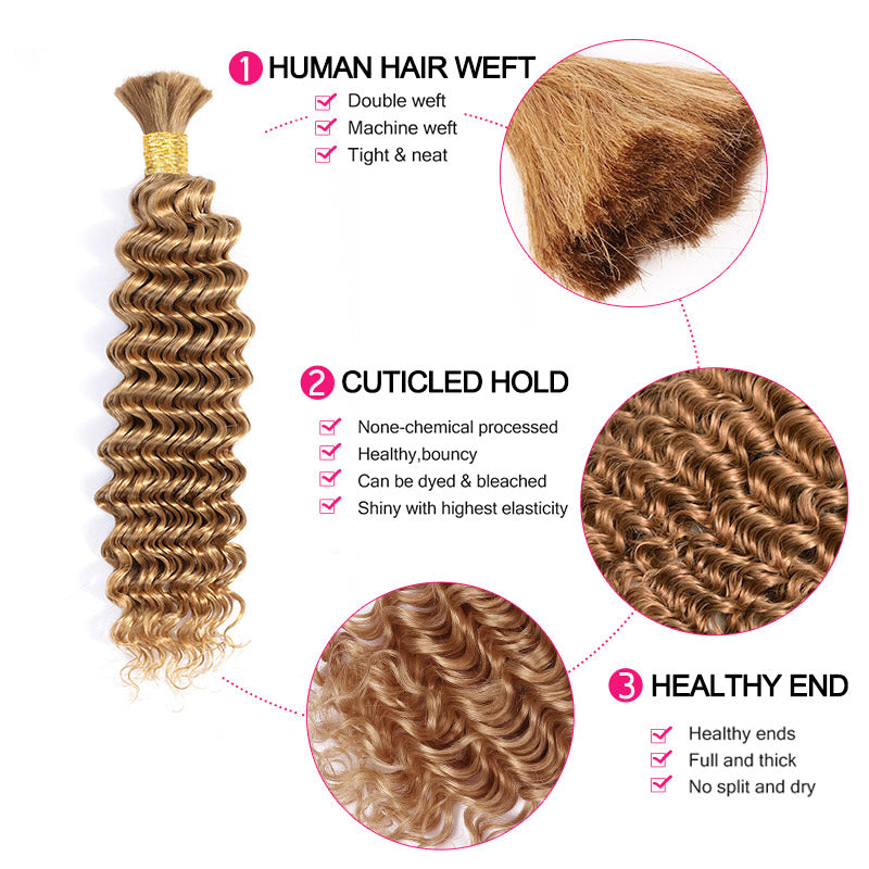 Bulk Hair Extensions For Braiding #27 Honey Blonde Deep Wave Human Hair