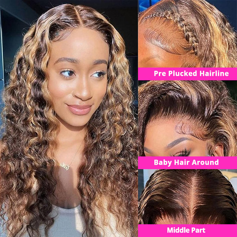 30"=$185 | Hairsmarket Loose Deep P4/27 Color Highlight Wig 13x6 HD Lace Front Wig Honey Blonde Glueless Human Hair Wig 180% Density