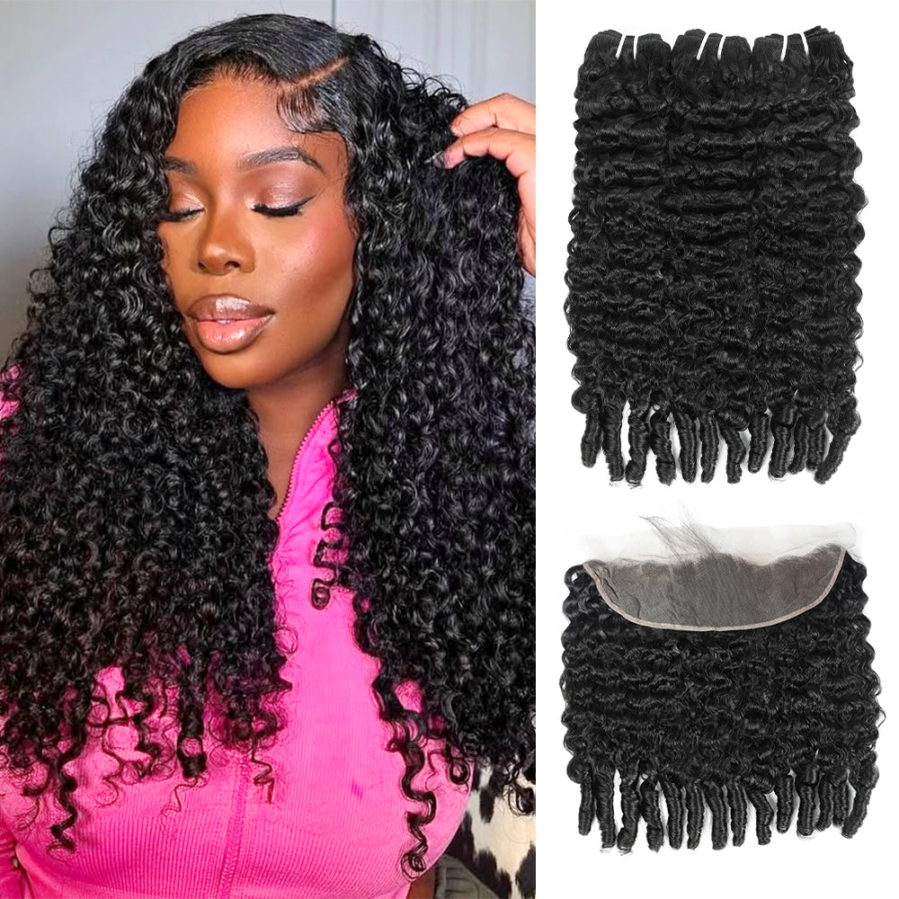 Hairsmarket Burmese Curly 3 Bundles With 13x4 Lace Frontal 100% Virgin Human Hair Extensions